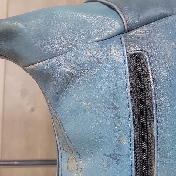 Anuschka Blue Hand Painted Leather Shoulder Bag - Picture 6 of 16